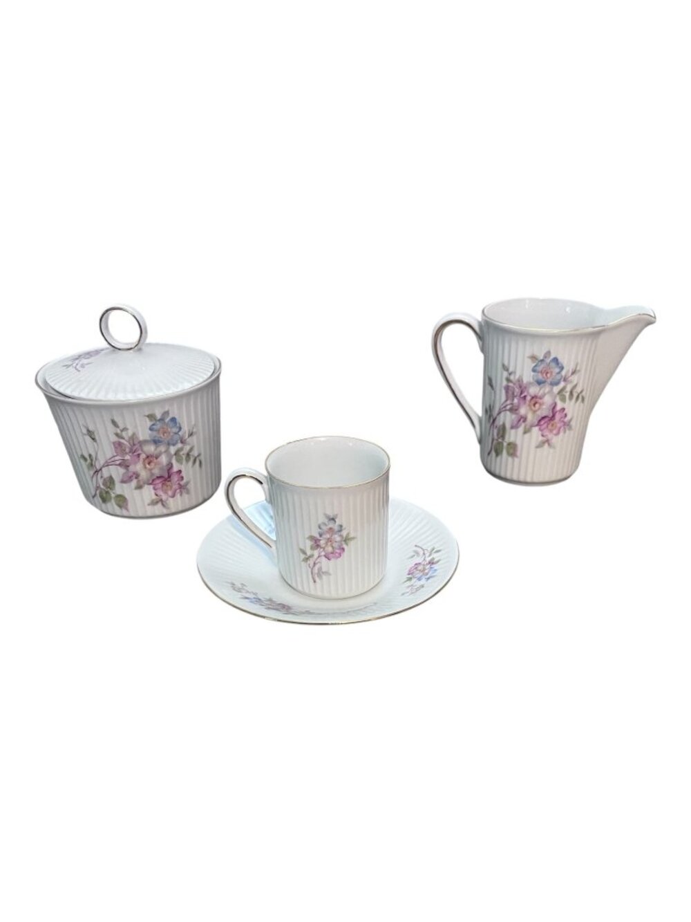 Vintage Verbano Fine China Japan Tea Cup Saucer Creamer Covered Sugar Bowl Flora